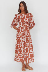 Transcendent Puff Sleeves Maxi Dress Floral Mocha