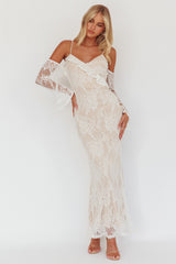 Zarah Off-Shoulder Sleeve Lace Maxi Dress White