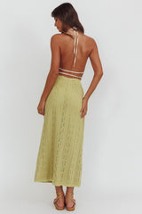 Days Away Crochet Lace Maxi Skirt Moss