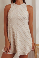 Caro Fringe Trim Shift Mini Dress Cream
