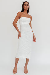 Bia Strapless Embroidered Midi Dress White