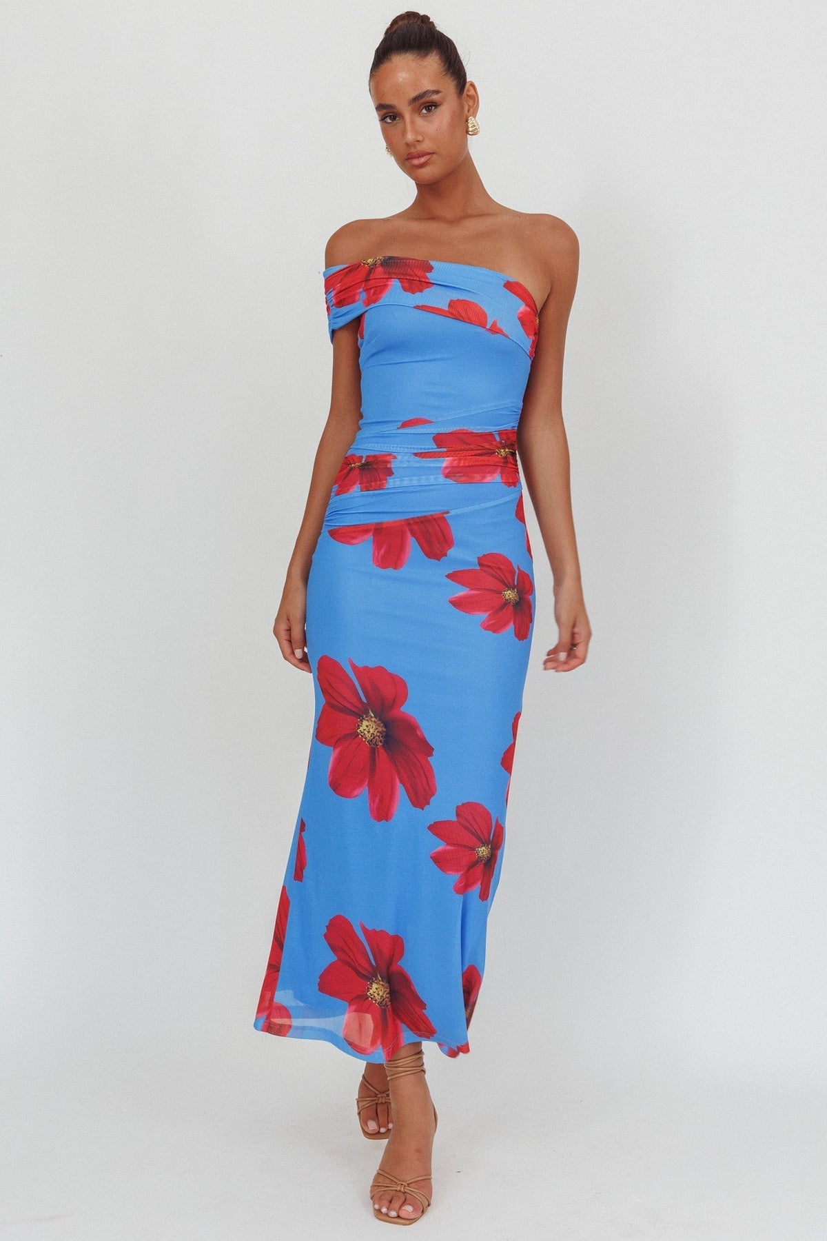 Gala One-Shoulder Maxi Dress Floral Blue