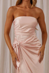 Gianna Strapless Waist Tie Midi Dress Blush