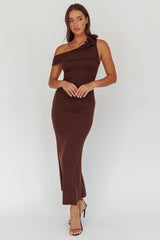Mazon One-Shoulder Knit Maxi Dress Chocolate