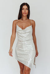 Illiana Diamante Strap Sequin Mini Dress Silver Black