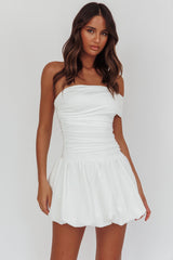 Dalayla One-Sleeve Balloon Skirt Mini Dress White