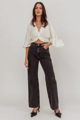 Rejoice Flounce Sleeve Knot Top Ivory